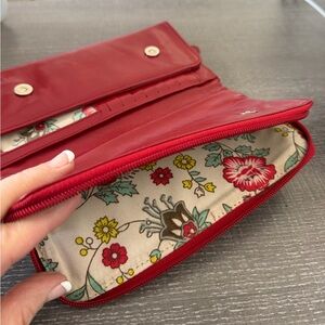 HOBO Vida Red Leather Continental Wallet with Floral Lining
